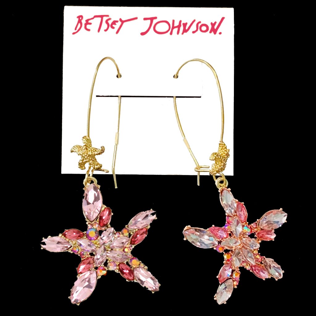 Betsey Johnson Surfmaid Pink Crystal Starfish Earrings Nwt Retired 26$